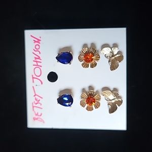 New! BETSEY JOHNSON Mix & Match or 3 Pair Stud Crystal Butterfly Flower Earrings